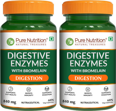 Pure Nutrition Digestive Enzymes with Bromelain Supports Digestion & Absorption of Nutrients(2 x 60 Capsules)