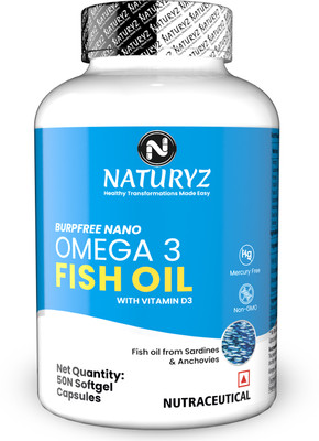 NATURYZ Nano Encapsulated BURPFREE Omega 3 Fish Oil 2000 Mg with Vitamin D3(50 Capsules)
