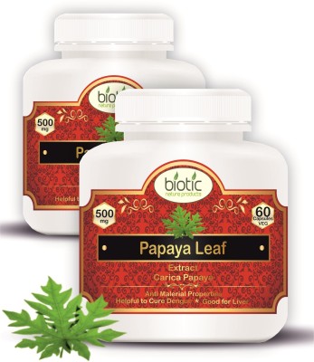 biotic Papaya Leaf Capsules (Carica Papaya Extract) 500mg - 120 Veg Capsules(2 x 60 No)