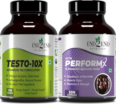 End2End Nutrition Testo-10X & PerformaX Ultimate Testosterone Booster Supplement Combo(2 x 30 No)