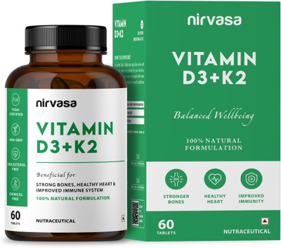 Nirvasa Vitamin D3 + K2 Tablets To Improve Immunity & Strong Bones(60 Tablets)