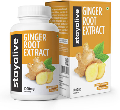 stayalive Pure Ginger Root Extract Capsules - 10:1 Super Extract, Equivalent to 10000mg(120 Capsules)