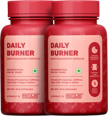 What's Up Wellness Daily Burner Weight Loss Capsules with CarbBliss & ACV | Controls Craving |(2 x 30 Capsules)