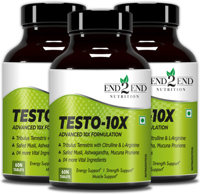 End2End Nutrition Testo-10X Natural Testosterone Booster Supplement with 10 Potent Ingredient(3 x 60 No)