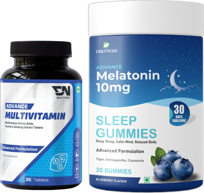 DNUTRIXN Advance Multivitamin with Antioxidant + Melatonin 10mg Sleep Gummies| Combo Pack(2 x 30 No)