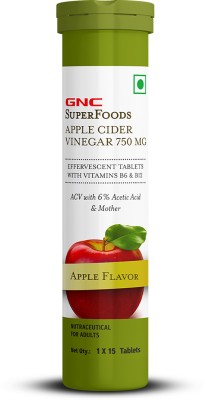 GNC Apple Cider Vinegar Effervescent Tablets | Apple Flavor - 15 Tablets(30 Tablets)