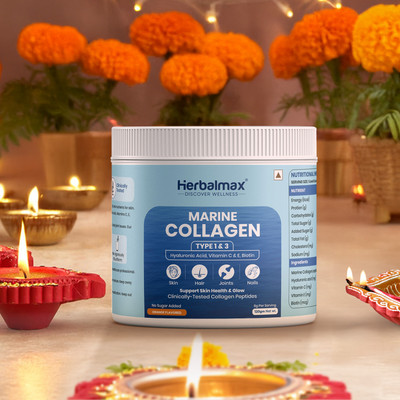 Herbal max Marine Collagen with Vitamin C & E, Bition for Skin Glow & Anti Ageing(120 g)