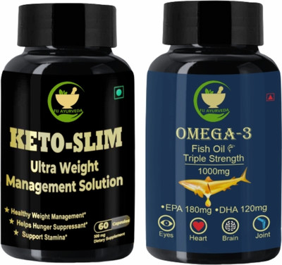 FIJ AYURVEDA Keto Slim Ultra Weight Management with Triple Strength Omega3 Capsule–Combo Pack(1500 mg)