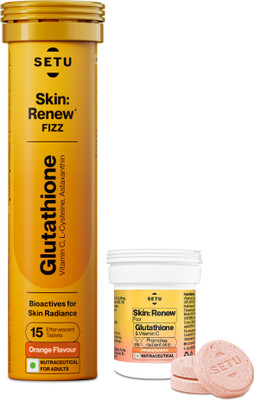 SETU Skin Renew - Glutathione With Vitamin C, Gluta Fizz , Orange Flavour(2 x 9 Tablets)