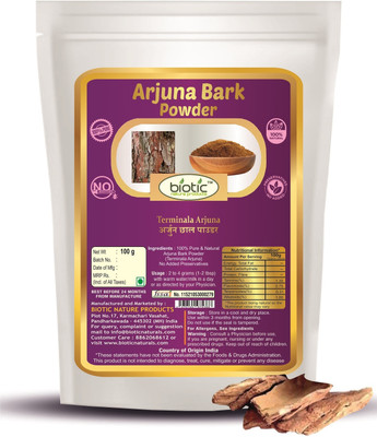 biotic Arjuna Bark Powder (Terminalia Arjuna) - Arjuna Chaal Powder for Heart - 100g(100 g)
