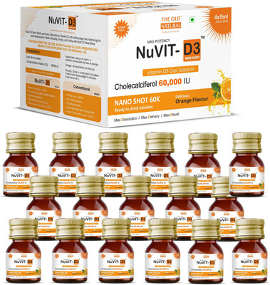 The Old Natural Nuvit D3 Vitamin D3 60000 iu I 60K iu Sugar Free Nano Shots I 20 shots of 5ml,(5 x 20 ml)