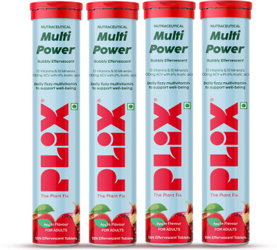 The Plant Fix Plix Apple Cider Vinegar 15 Effervescent Tablets Apple Burst with Vitamin B12(4 x 15 No)