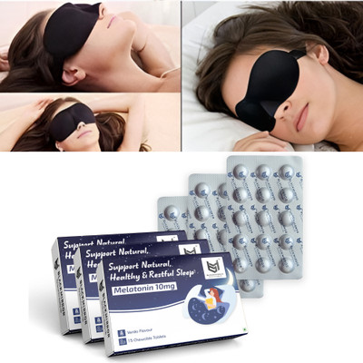 Black mirror MELATONIN 10MG with EYE MASK for HEALTHY NATURAL RESTFUL SLEEP chewable tablets(3 x 15.33 No)
