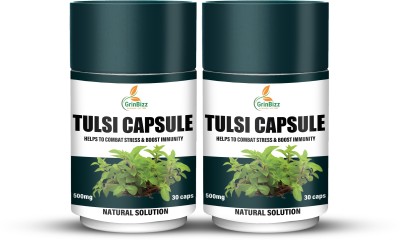 grinbizz Tulsi Capsule Respiratory Improve Stamina Boost Immunity,Relieves Cough and Cold(2 x 30 Capsules)