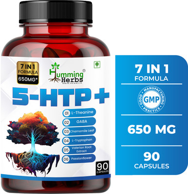 Humming Herbs 5-HTP+ (Hydroxytryptophan) Mood & Sleep Support | Blend of 7-in-1 Formula 650MG(90 Capsules)