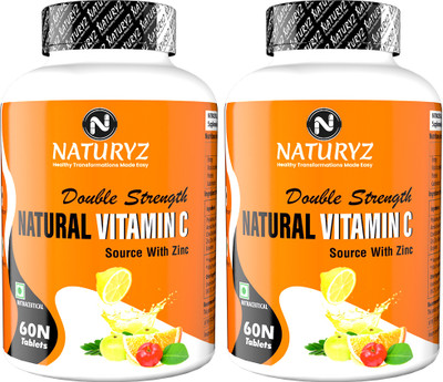 NATURYZ Double Strength Natural Plant Vitamin C & Zinc Supplement 1250 mg for Immunity(2 x 60 Tablets)