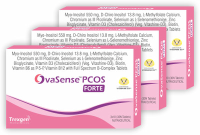 Trexgen OVASENSE-PCOS FORTE Myo-inositol 550mg, D-Chiro Inositol 13.8mg Multiaction(30Tab)(3 x 30 Tablets)