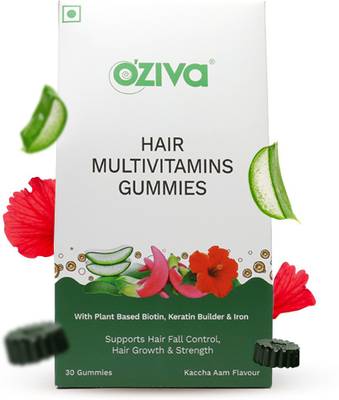 OZiva Biotin Multivitamin Gummies (Keratin Builder, Iron) for Hair Fall Control