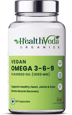 Health Veda Organics Vegan Omega 3-6-9 Flaxseed Oil for Healthy Bones, Heart & Skin(60 Capsules)