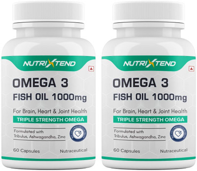 Nutrixtend Omega 3 Fish Oil 1000mg Triple Strength EPA 180mg & DHA 120mg For Men & Women(2 x 60 Capsules)