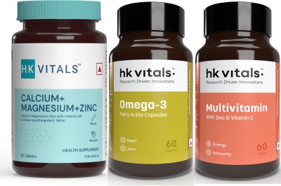 HEALTHKART HK Vitals Omega (60 caps) + Multivitamin (60 tablets) + Calcium (60 caps)(180)