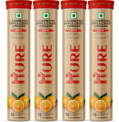 Hure L-Carnitine Apple Cider Vinegar Effervescent Tablets for Weight Loss & Fat Burn(4 x 15 Tablets)