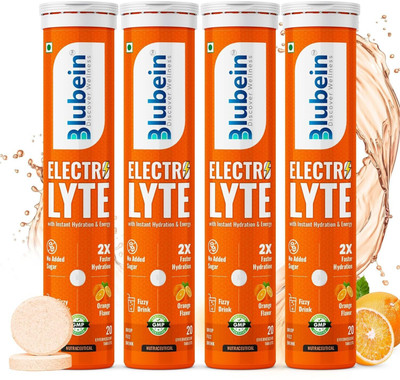 Blubein Electrolyte ++ 20 Effervescent tablets Orange Flavour 20 Tablets 4x(4 x 20 Tablets)