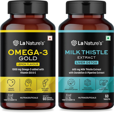 La Natures Omega 3 Gold and Milk Thistle Extract Liver Detox for Men and Women(2 x 60 Capsules)