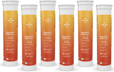 SETU Vitamin C: Fizz 120 Effervescent Tablets (6x20 Tablets) with Amla Extract & Zinc(6 x 20 Tablets)