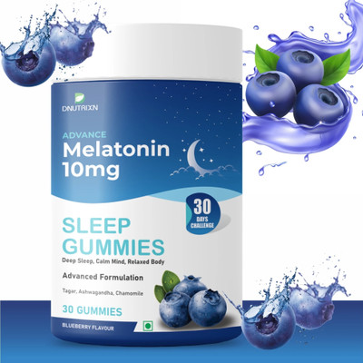 DNUTRIXN Advance Melatonin 10mg Sleep Gummies | 30 Days Challenge with Ashwagandha, Tagar(30 No)