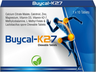 MECORN BUYCAL K27 Calcium Supplement with D3 & B12, Chewable Mint Flevour, 120 Tablets(12 x 10 Tablets)