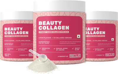 What's Up Wellness Beauty Collagen with Glutathione & Certified Marine Titagen, Litchi Flavour(3 x 200 g)