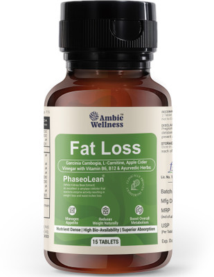 Ambic Wellness Fat Loss with Garcinia Cambogia I Fat Burner Tablet Clinically Proven PhaseoLean(15 Tablets)