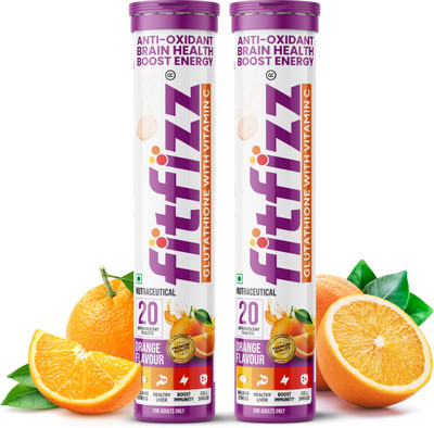 FITFIZZ Glutathione 500mg Tablets with Vitamin C for Skin Glow Orange Flavour(2 x 20 No)