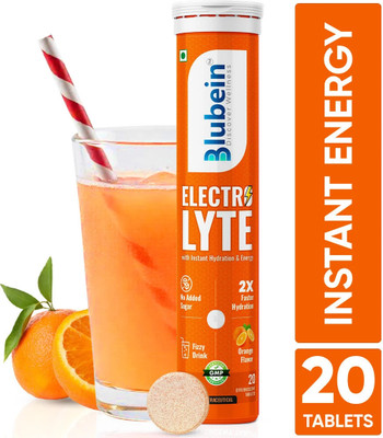 Blubein Electrolyte ++ 20 Effervescent tablets | Instant Rehydration | Orange Flavour(20 Tablets)