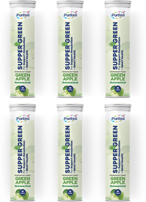 puriteo SUPPER GREEN EFFERVESCENT GREEN APPLE 06(6 x 15 Tablets)