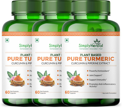 Simply Herbal Curcumin Turmeric Extract with piperine 800mg(3 x 60 Capsules)