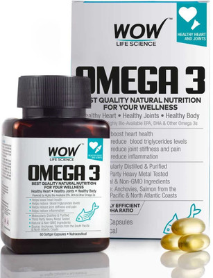 WOW Life Science Omega-3 Fish Oil 1300 mg Triple Strength 550 EPA + 350 DHA Enriched(60 Capsules)