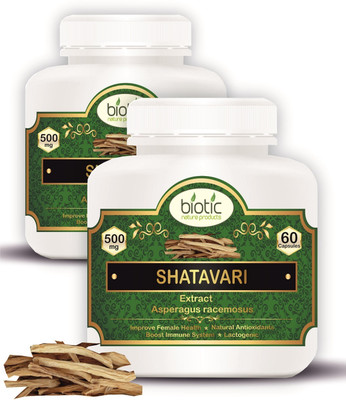 biotic Shatavari Extract (Asparagus Racemosus) 500mg Extract - 120 Veg Capsules(2 x 60 No)