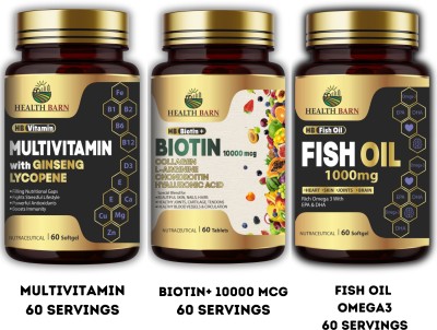 HEALTH BARN HB MULTIVITAMIN + BIOTIN + FISH OIL (PACK OF 3)(3 x 60 No)