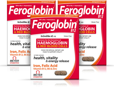 Feroglobin B12 Capsules - 30 Capsules | Gentle Iron Supplement for Anaemia (Pack of3)(3 x 1 Capsules)