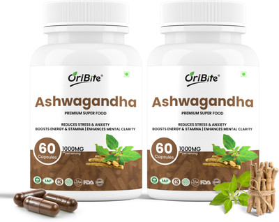 Oribite Ashwagandha : Helps in Stress Relief Cognition Immunity Boost & Sleep Management(2 x 60 Capsules)
