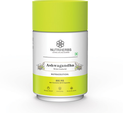 Nutriherbs Ashwagandha with Guduchi, Bio Curcumin & Black Pepper Extract 800mg(60 Capsules)
