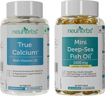 Neuherbs Mini Fish Oil With Omega-3 (60 Caps) + True Calcium (60 Tabs) For Bone Health |(2 x 30 Tablets)