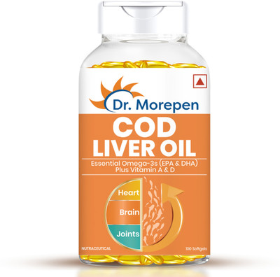 Dr. Morepen COD Liver Oil Capsule with Omega 3 Help Reduce Joint Pain & Support Heart Health(100 Capsules)
