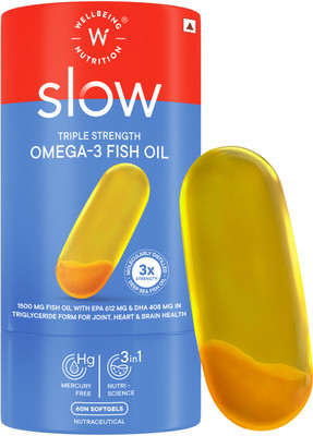 Wellbeing Nutrition Slow Extra Virgin Omega-3,EPA,DHA & Curcumin in Advanced Triple Strength 1250mg(60 Capsules)