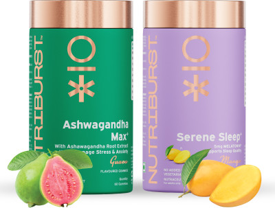 Nutriburst Stress Relief & Sleep Bundle-Ashwagandha Max & Serene Sleep Gummies(2 x 60 No)