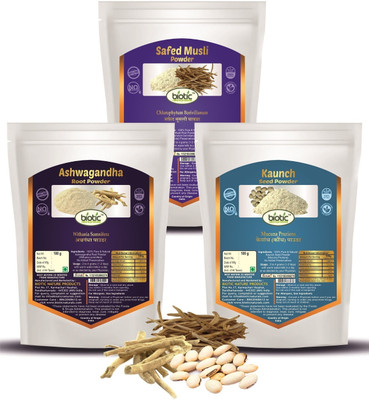 biotic Safed Musli, Ashwagandha & Kaunch Seed Powder - Combo 100 g Each(3 x 100 g)