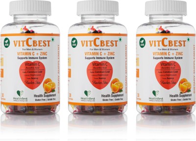 HealthBest VitCbest Vitamin C + Zinc Gummies for Adult | 30 Gummies (Pack of 3)(3 x 30 No)