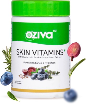 OZiva Skin Vitamins With Hyaluronic Acid & Grape Seed for Skin Radiance(60 Capsules)